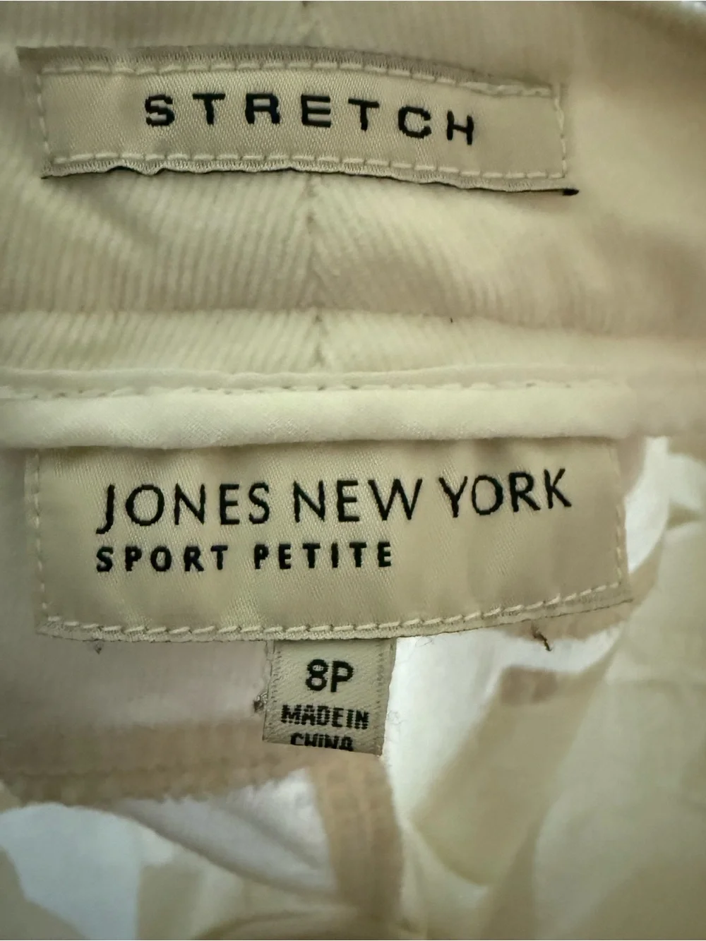 Jones New York Sport Petite White Stretch Pinwale Corduroy Straight Leg Pants